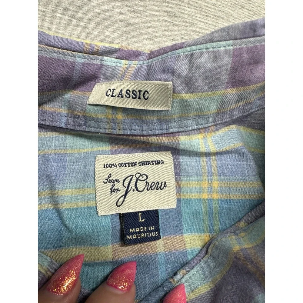 J. Crew Men's‎ Classic Plaid Pastel Long Sleeve Cotton Shirt Sz L